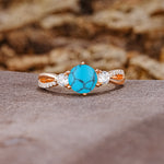 Unique Classic 6-Prong Round Cut TurquoiseTwo Stones Engagement Ring - Additional view