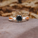 Unique Classic 6-Prong Round Cut Black OnyxTwo Stones Engagement Ring - Additional view