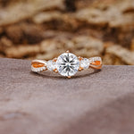 Unique Classic 6-Prong Round Cut Lab DiamondTwo Stones Engagement Ring - Additional view