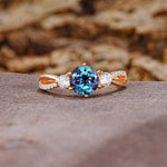 Unique Classic 6-Prong Round Cut AlexandriteTwo Stones Engagement Ring - Additional view