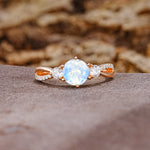 Unique Classic 6-Prong Round Cut MoonstoneTwo Stones Engagement Ring - Additional view
