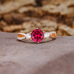 Unique Classic 6-Prong Round Cut RubyTwo Stones Engagement Ring - Additional view