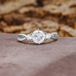 Unique Classic 6-Prong Round Cut MoissaniteTwo Stones Engagement Ring - Additional view