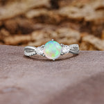 Unique Classic 6-Prong Round Cut Fire OpalTwo Stones Engagement Ring - Additional view