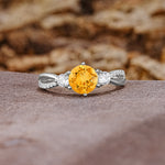 Unique Classic 6-Prong Round Cut CitrineTwo Stones Engagement Ring - Additional view