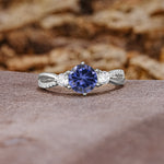 Unique Classic 6-Prong Round Cut TanzaniteTwo Stones Engagement Ring - Additional view