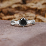 Unique Classic 6-Prong Round Cut Black OnyxTwo Stones Engagement Ring - Additional view