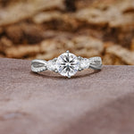 Unique Classic 6-Prong Round Cut Lab DiamondTwo Stones Engagement Ring - Additional view