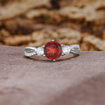 Unique Classic 6-Prong Round Cut GarnetTwo Stones Engagement Ring - Additional view