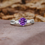 Unique Classic 6-Prong Round Cut AmethystTwo Stones Engagement Ring - Additional view