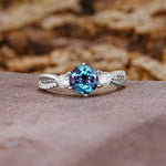 Unique Classic 6-Prong Round Cut AlexandriteTwo Stones Engagement Ring - Additional view