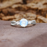 Unique Classic 6-Prong Round Cut MoonstoneTwo Stones Engagement Ring - Additional view