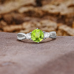 Unique Classic 6-Prong Round Cut PeridotTwo Stones Engagement Ring - Additional view