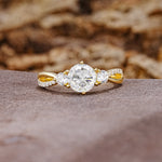 Unique Classic 6-Prong Round Cut MoissaniteTwo Stones Engagement Ring - Additional view