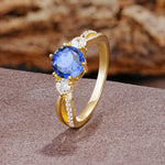 Unique Classic 6-Prong Round Cut SapphireTwo Stones Engagement Ring - Additional view