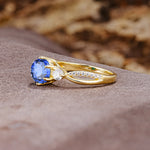 Unique Classic 6-Prong Round Cut SapphireTwo Stones Engagement Ring - Additional view