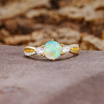 Unique Classic 6-Prong Round Cut Fire OpalTwo Stones Engagement Ring - Additional view