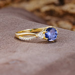 Unique Classic 6-Prong Round Cut TanzaniteTwo Stones Engagement Ring - Additional view