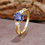 Unique Classic 6-Prong Round Cut TanzaniteTwo Stones Engagement Ring - Additional view