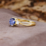 Unique Classic 6-Prong Round Cut TanzaniteTwo Stones Engagement Ring - Additional view