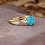 Unique Classic 6-Prong Round Cut TurquoiseTwo Stones Engagement Ring - Additional view