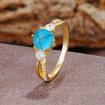 Unique Classic 6-Prong Round Cut TurquoiseTwo Stones Engagement Ring - Additional view