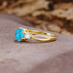 Unique Classic 6-Prong Round Cut TurquoiseTwo Stones Engagement Ring - Additional view