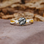 Unique Classic 6-Prong Round Cut Black Rutilated QuartzTwo Stones Engagement Ring - Additional view