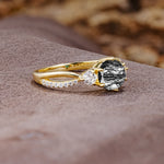 Unique Classic 6-Prong Round Cut Black Rutilated QuartzTwo Stones Engagement Ring - Additional view