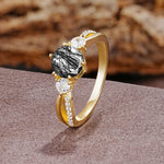 Unique Classic 6-Prong Round Cut Black Rutilated QuartzTwo Stones Engagement Ring - Additional view