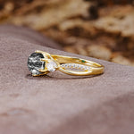 Unique Classic 6-Prong Round Cut Black Rutilated QuartzTwo Stones Engagement Ring - Additional view