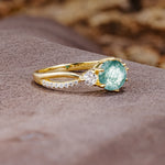 Unique Classic 6-Prong Round Cut Moss AgateTwo Stones Engagement Ring - Additional view