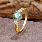 Unique Classic 6-Prong Round Cut Moss AgateTwo Stones Engagement Ring - Additional view