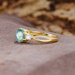 Unique Classic 6-Prong Round Cut Moss AgateTwo Stones Engagement Ring - Additional view