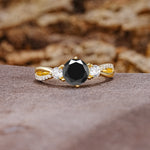 Unique Classic 6-Prong Round Cut Black OnyxTwo Stones Engagement Ring - Additional view