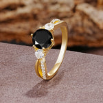 Unique Classic 6-Prong Round Cut Black OnyxTwo Stones Engagement Ring - Additional view