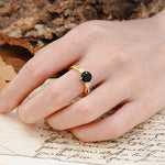 Unique Classic 6-Prong Round Cut Black OnyxTwo Stones Engagement Ring - Additional view