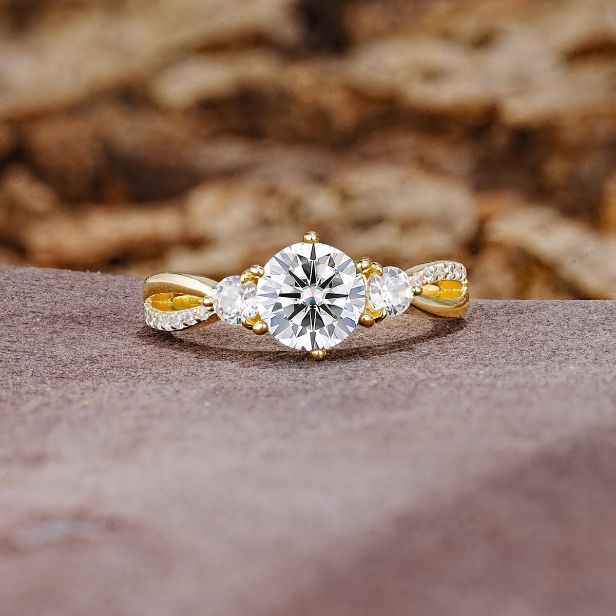 Unique Classic 6-Prong Round Cut Lab DiamondTwo Stones Engagement Ring - Additional view