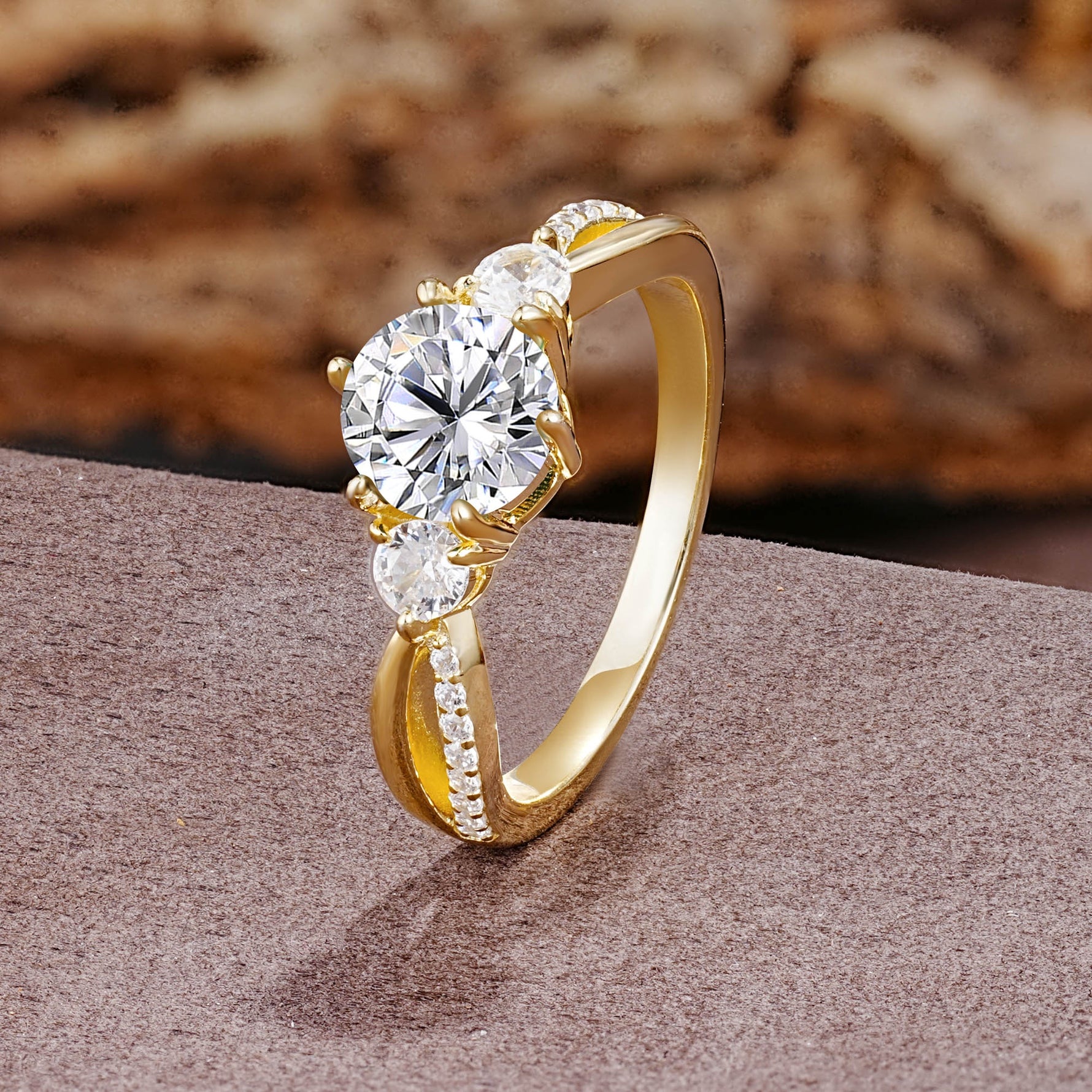 Unique Classic 6-Prong Round Cut Lab DiamondTwo Stones Engagement Ring - Additional view