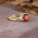 Unique Classic 6-Prong Round Cut GarnetTwo Stones Engagement Ring - Additional view
