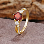 Unique Classic 6-Prong Round Cut GarnetTwo Stones Engagement Ring - Additional view