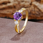 Unique Classic 6-Prong Round Cut AmethystTwo Stones Engagement Ring - Additional view