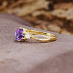 Unique Classic 6-Prong Round Cut AmethystTwo Stones Engagement Ring - Additional view
