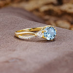 Unique Classic 6-Prong Round Cut AquamarineTwo Stones Engagement Ring - Additional view