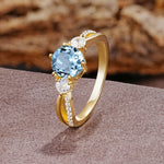 Unique Classic 6-Prong Round Cut AquamarineTwo Stones Engagement Ring - Additional view