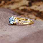 Unique Classic 6-Prong Round Cut AquamarineTwo Stones Engagement Ring - Additional view