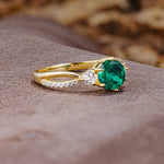 Unique Classic 6-Prong Round Cut EmeraldTwo Stones Engagement Ring - Additional view
