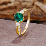 Unique Classic 6-Prong Round Cut EmeraldTwo Stones Engagement Ring - Additional view