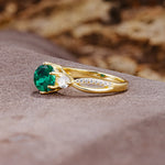 Unique Classic 6-Prong Round Cut EmeraldTwo Stones Engagement Ring - Additional view
