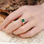 Unique Classic 6-Prong Round Cut EmeraldTwo Stones Engagement Ring - Additional view